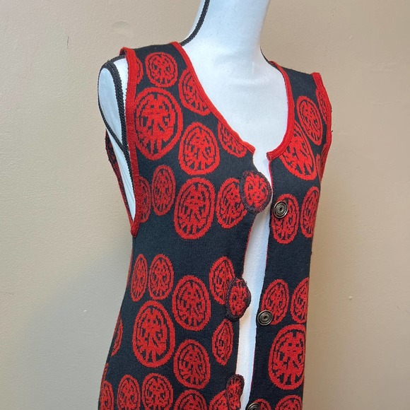 CATY LESCA LONG VEST RED SIZE 2 - Picture 6 of 10